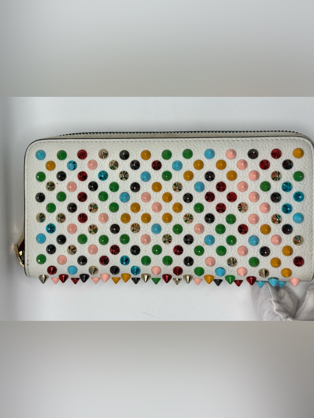 Christian Louboutin Panettone White Leather Multicolor Studded Clutch